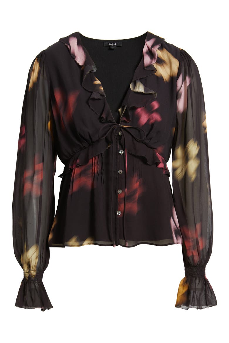 Alixa Floral Ruffle Button-Up Shirt, Alternate, color, ONYX BLURRED FLORAL