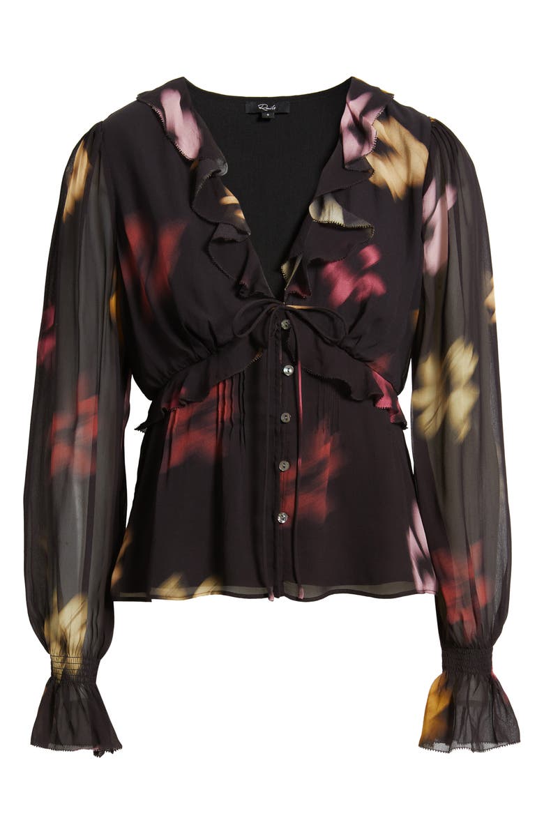 Rails Alixa Floral Ruffle Button-Up Shirt, Alternate, color, Onyx Blurred Floral