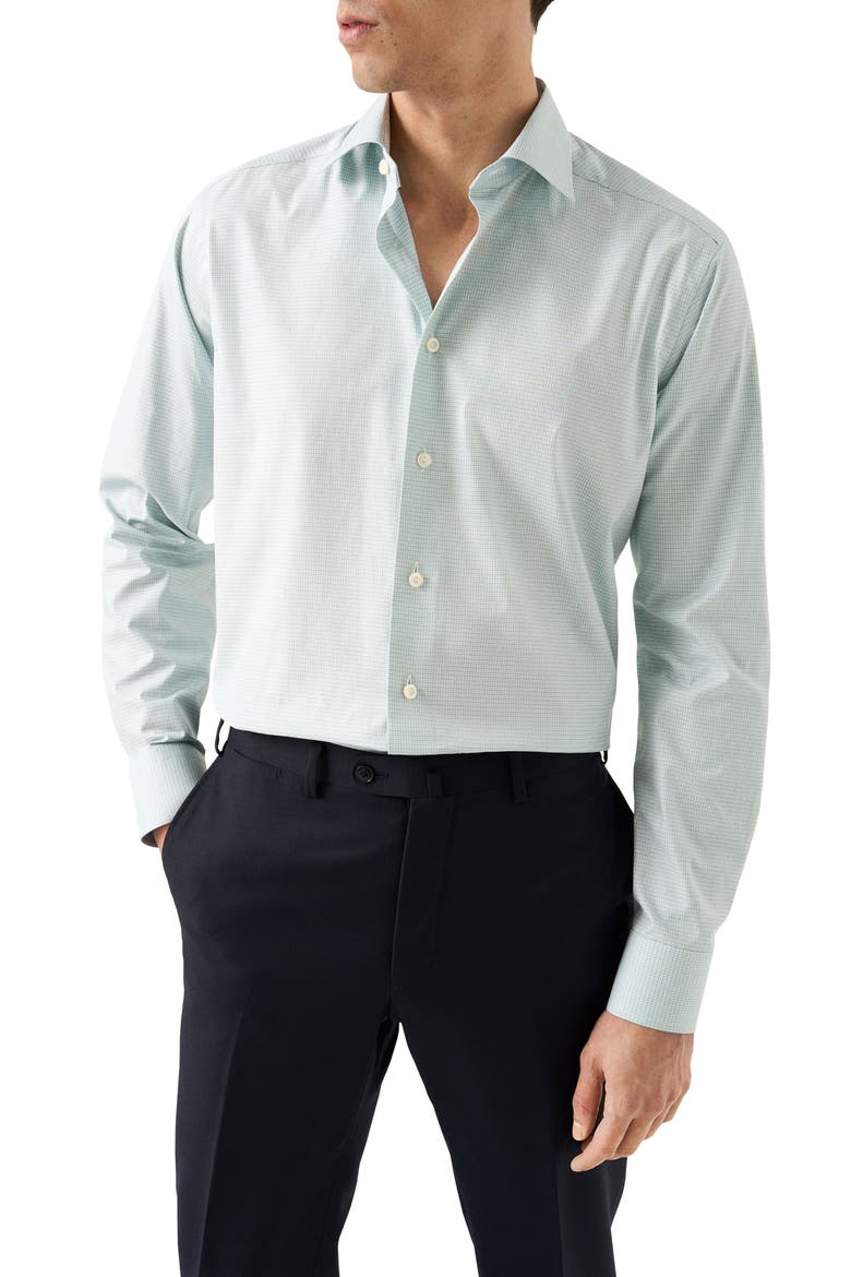 Slim Fit Check Cotton Dress Shirt, Main, color, LIGHT GREEN