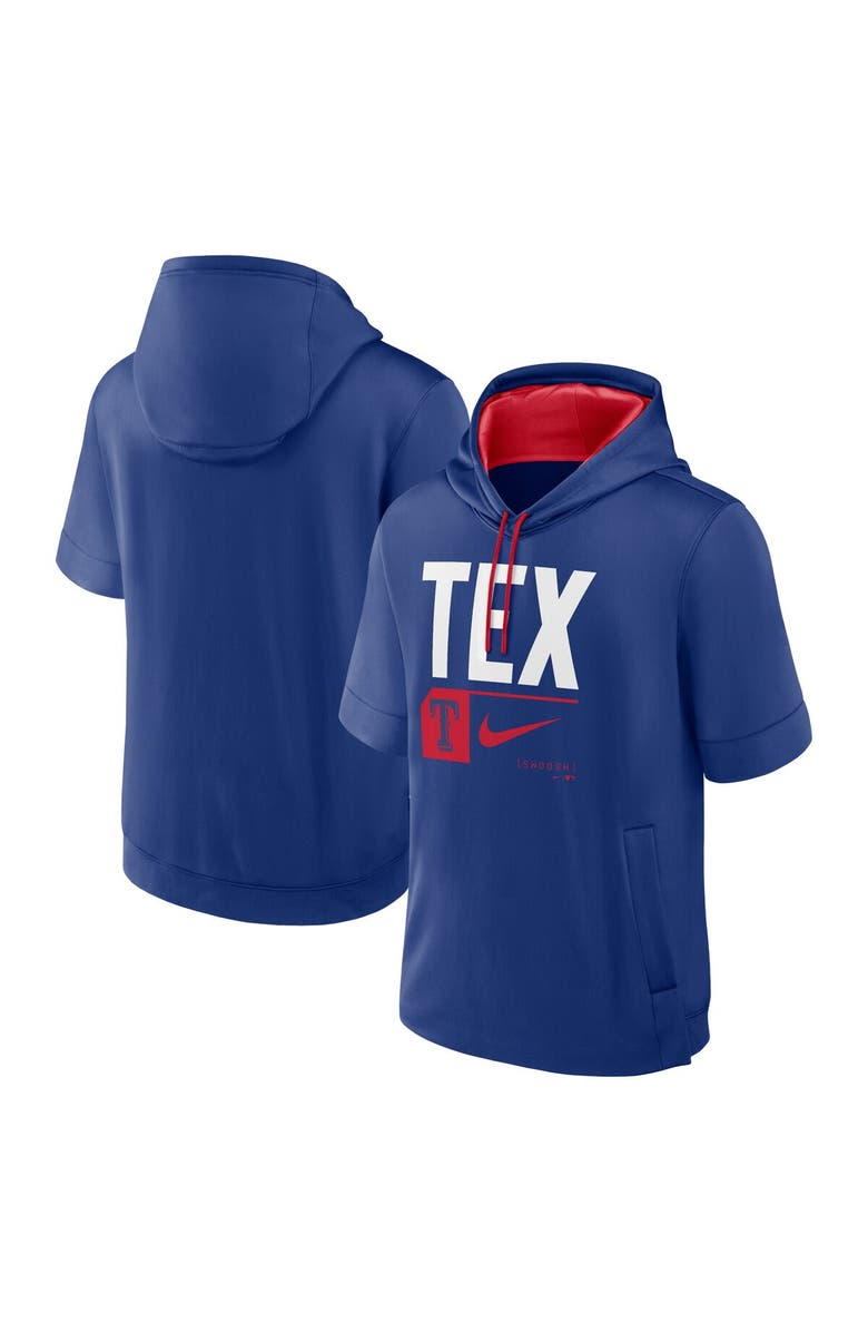 Nike Men's Nike Royal Texas Rangers Tri Code Lockup Short Sleeve Pullover Hoodie, Alternate, color, Royal