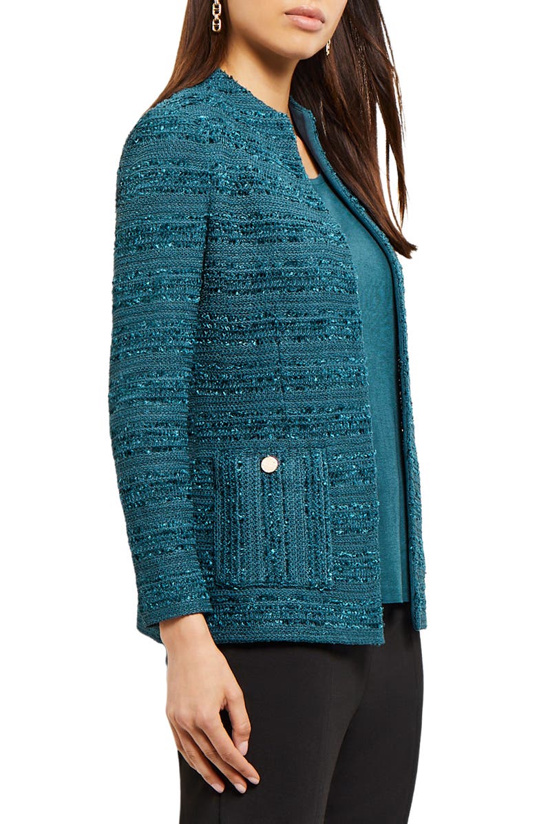 Misook Tweed Funnel Neck Knit Jacket, Alternate, color,
