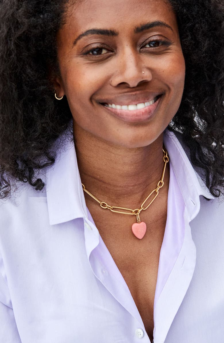 Clare V. Stone Heart Charm, Alternate, color, Vintage Gold/ Coral