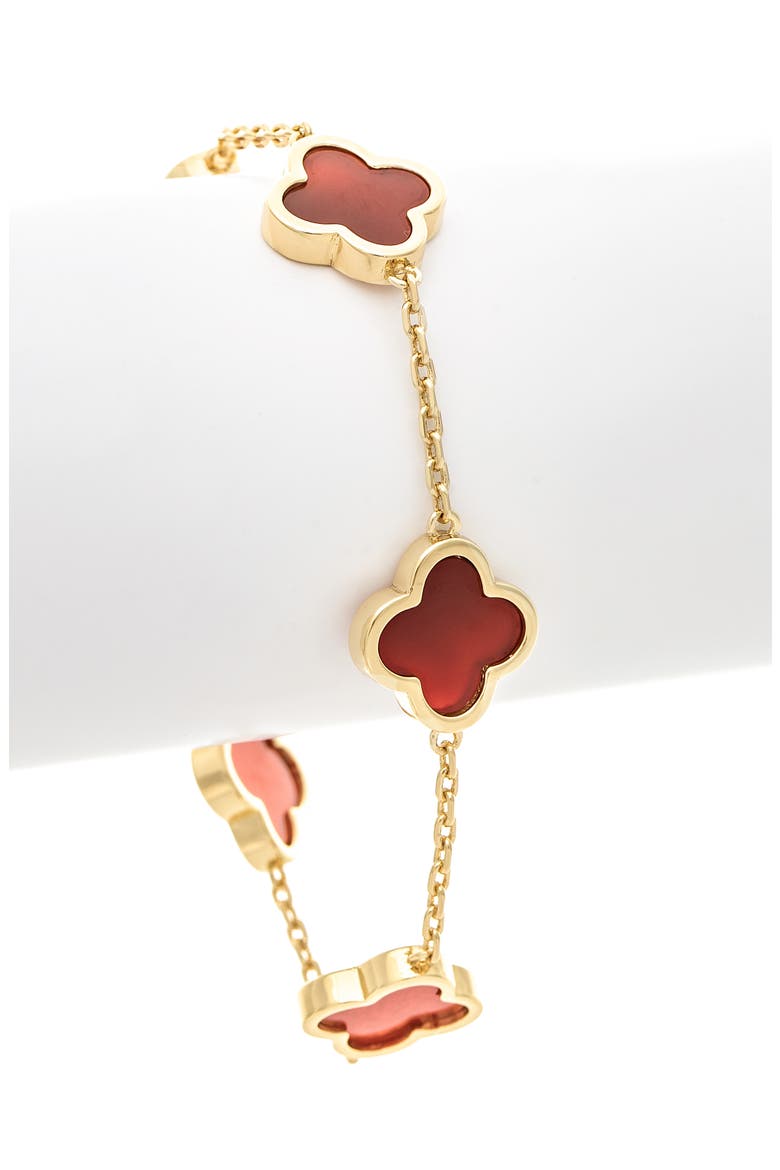 18K Gold Plated Carnelian Clover Bracelet, Alternate, color, CARNELIAN