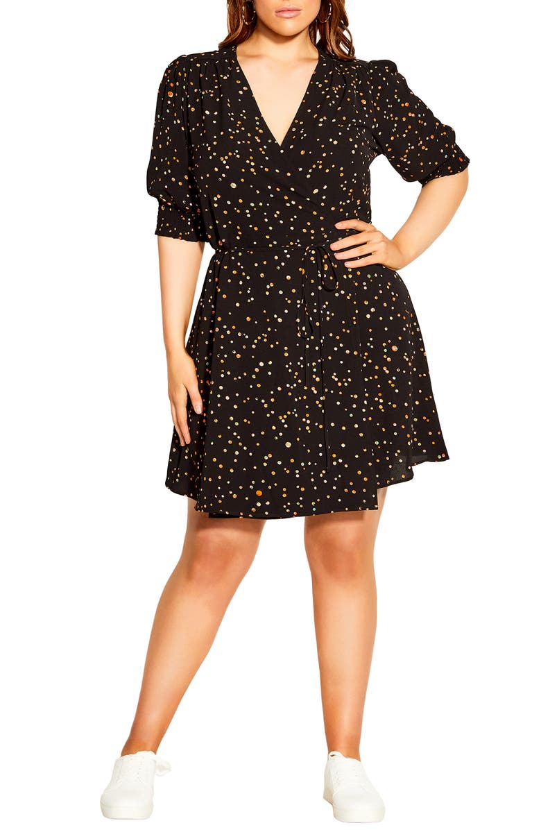 City Chic Prism Puzzle Print Faux Wrap Dress, Main, color, 