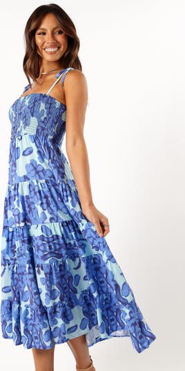 Amarie Floral Tie Strap Smocked Midi Sundress