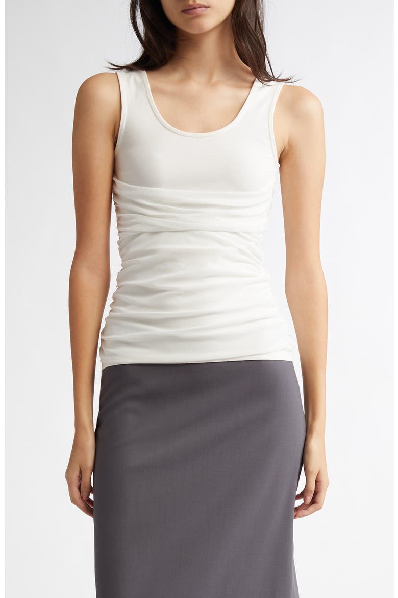 Vichyl Gathered Overlay Tank, Main, color, WHITE