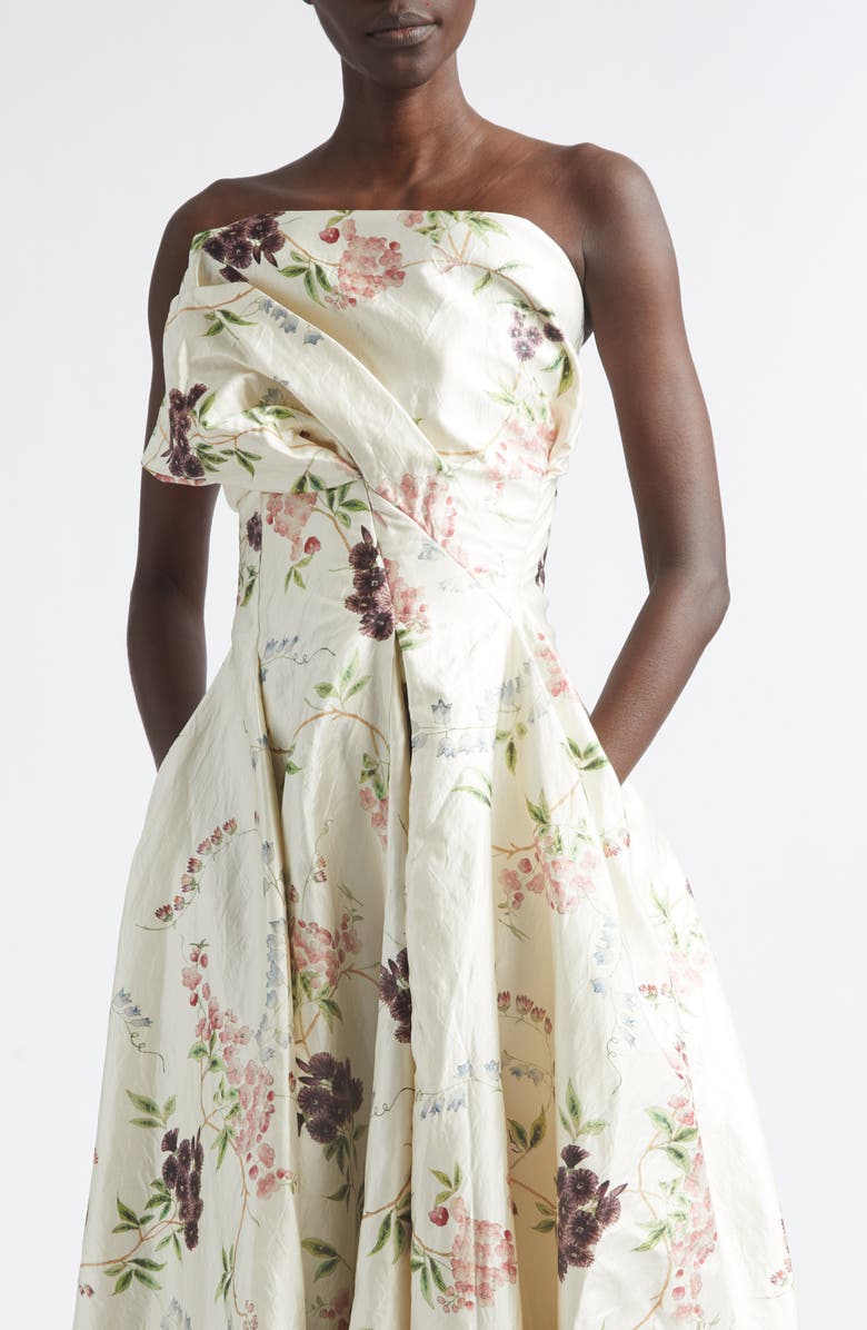 Erdem Floral Print Asymmetric Crushed Satin Cloud Dress, Alternate, color, French Chintz Multi White