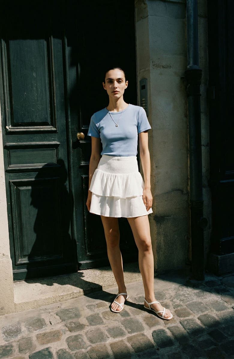 VERO MODA Natali Tiered Smocked Waist Miniskirt, Alternate, color, Snow White