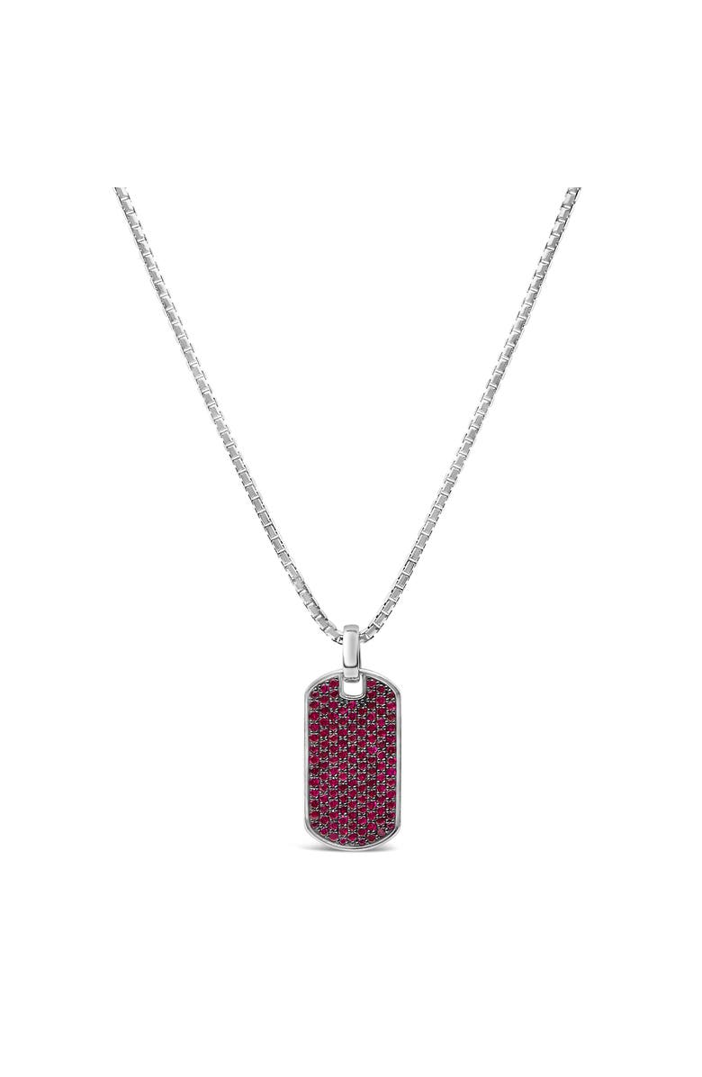 Haus of Brilliance Men's .925 Sterling Silver Created Red Ruby Dog Tag Pendant Necklace - 22" Inches, Main, color, White