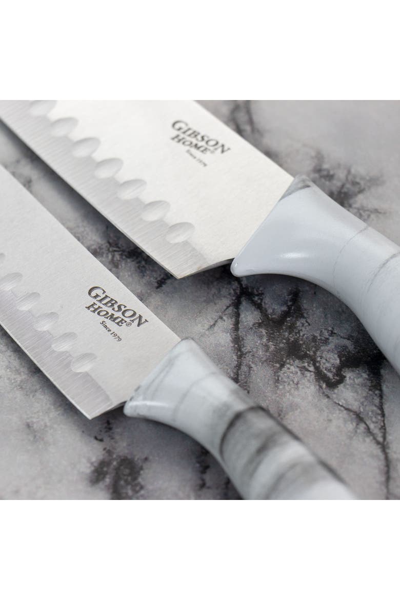 Beaumont 3 Piece Stainless Steel Santoku Knife Set with Cutting Board  Marble, Alternate, color, White