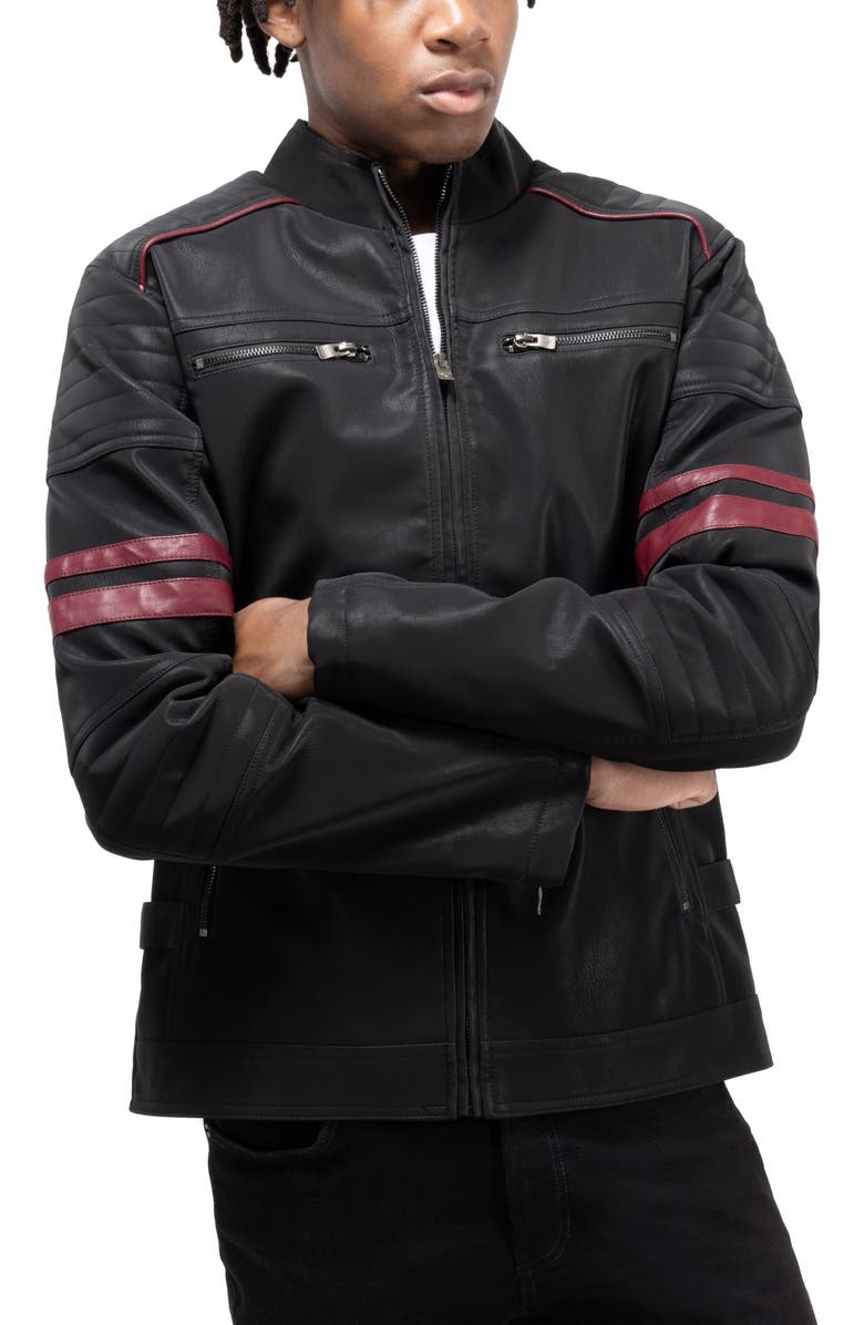 XRAY Faux Fur Lined Faux Leather Moto Jacket, Alternate, color, Black/ Burgundy