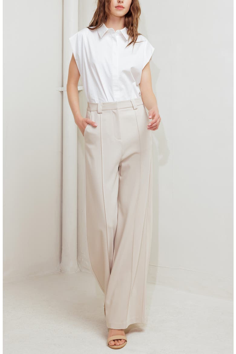 Seamed Wide Leg Pants, Alternate, color, LIGHT BEIGE