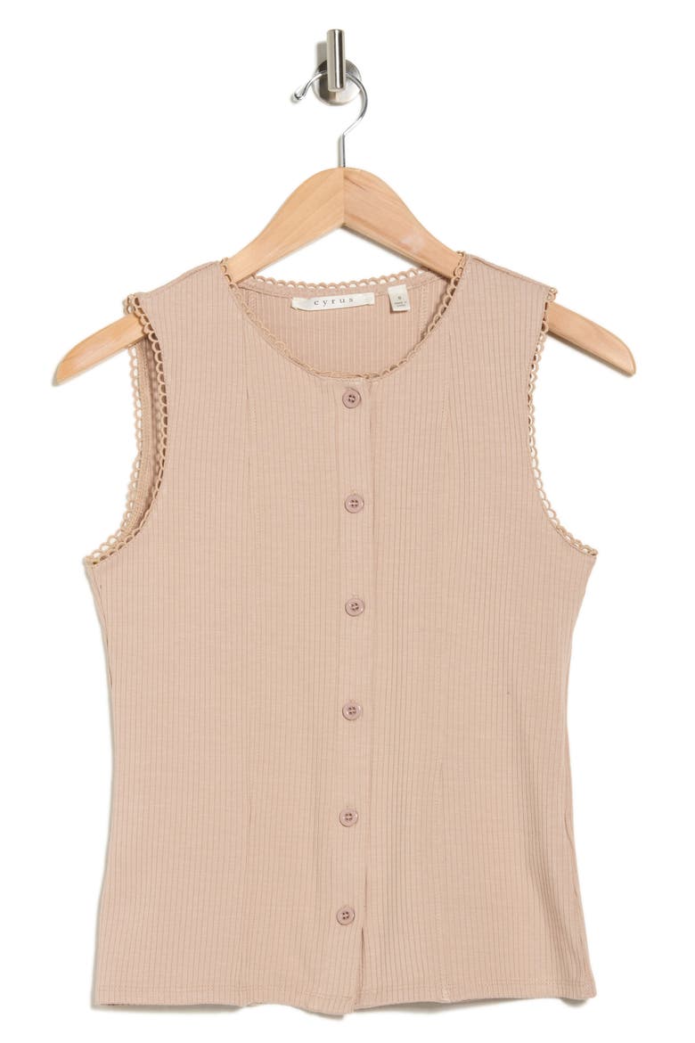 Lace Trim Button-Up Vest, Alternate, color, NOMAD