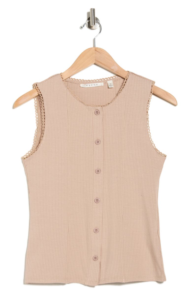 CYRUS Lace Trim Button-Up Vest, Alternate, color, Nomad