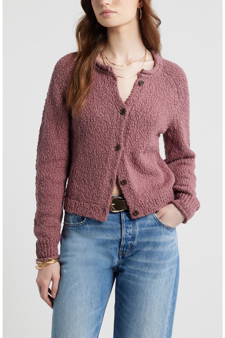 Fitted Textured Cotton Cardigan, Main, color, BROWN ROSE