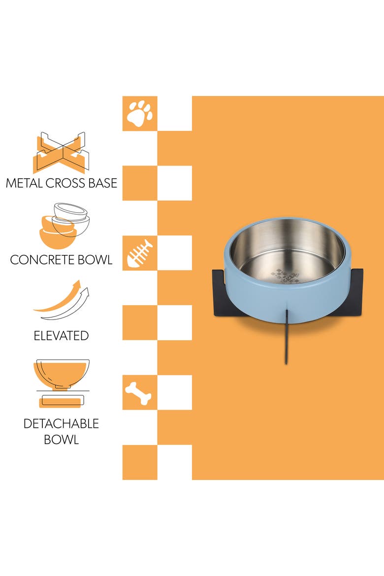 Intersecta Concrete and Stainless Steel Bowl with Metal Stand Pet Feeder, Alternate, color, Blue/Black