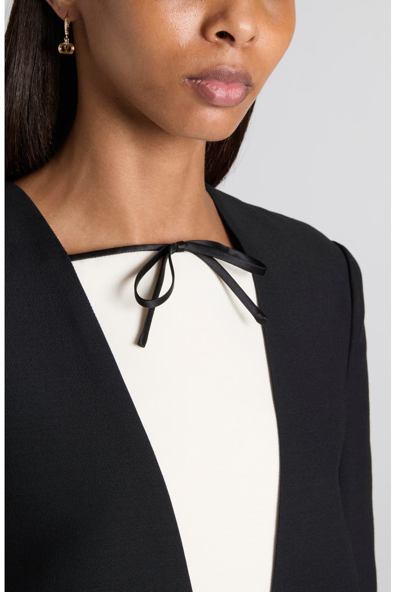 Contrast Inset Wool & Silk Crepe Couture Shift Dress, Alternate, color, BLACK/ IVORY