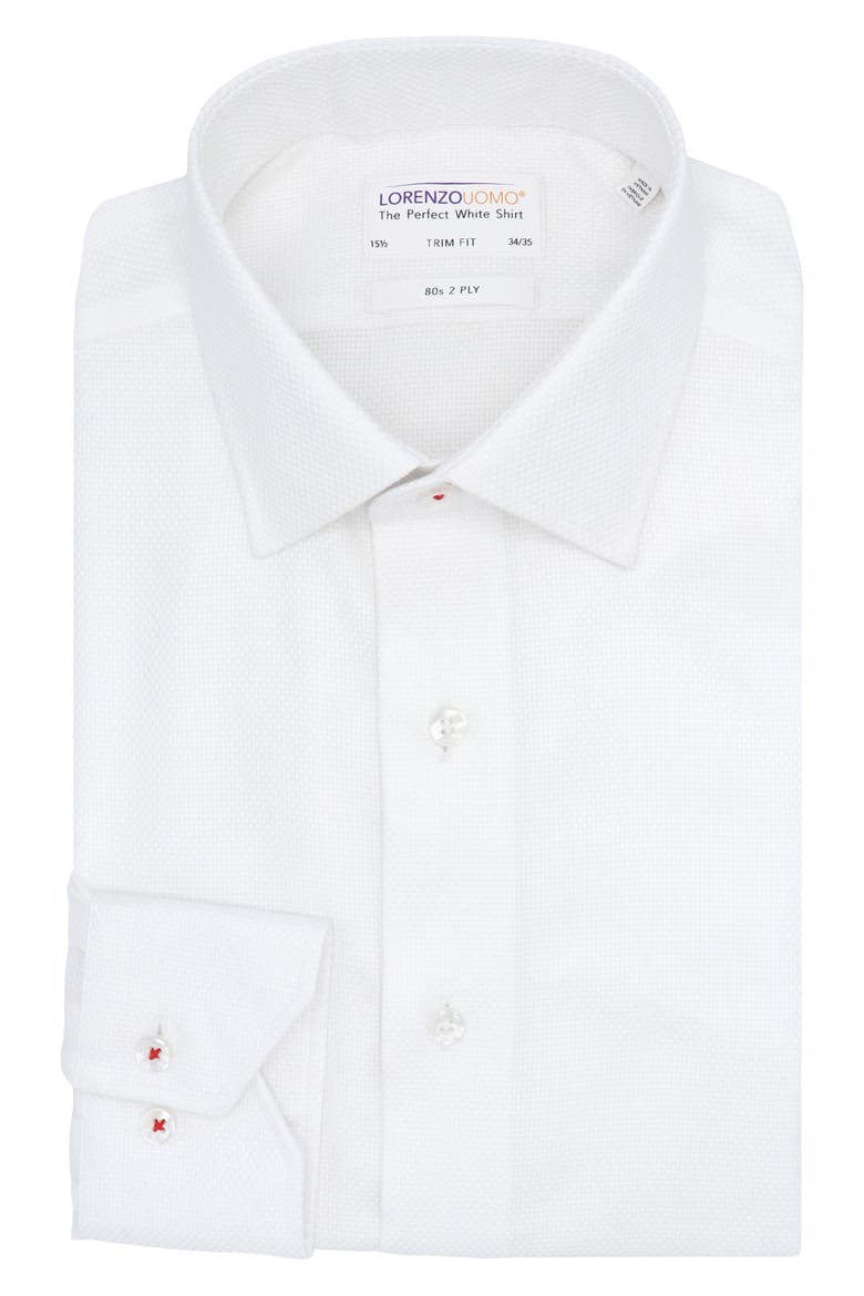Trim Fit Textured Solid Cotton Dress Shirt, Main, color, WHITE