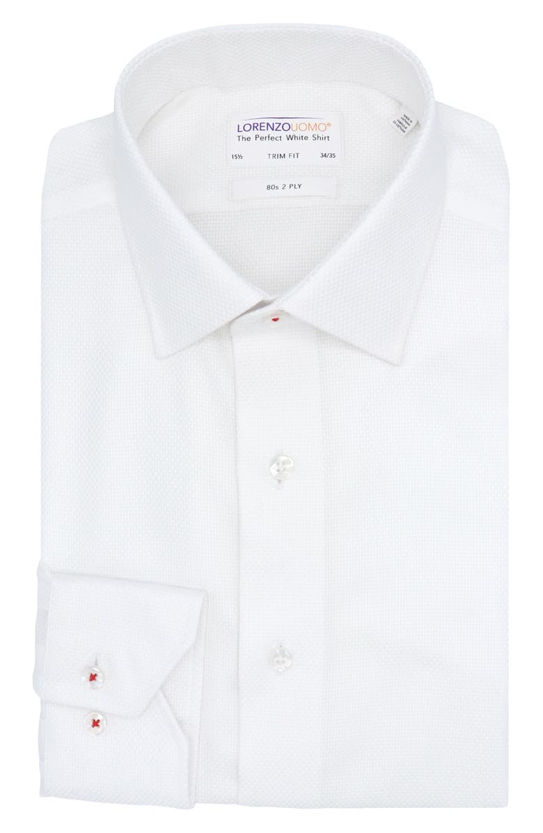 Lorenzo Uomo Trim Fit Textured Solid Cotton Dress Shirt, Main, color, White