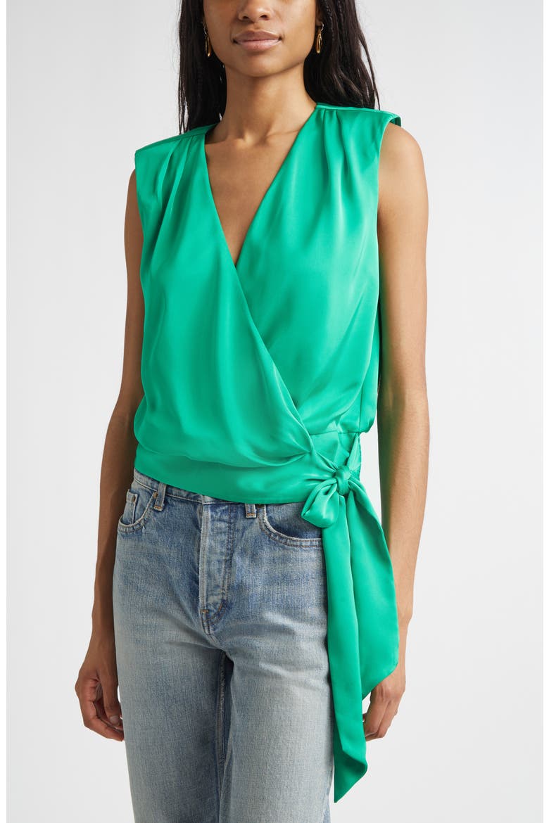 Salina Sleeveless Satin Wrap Top, Alternate, color, BRIGHT PALM