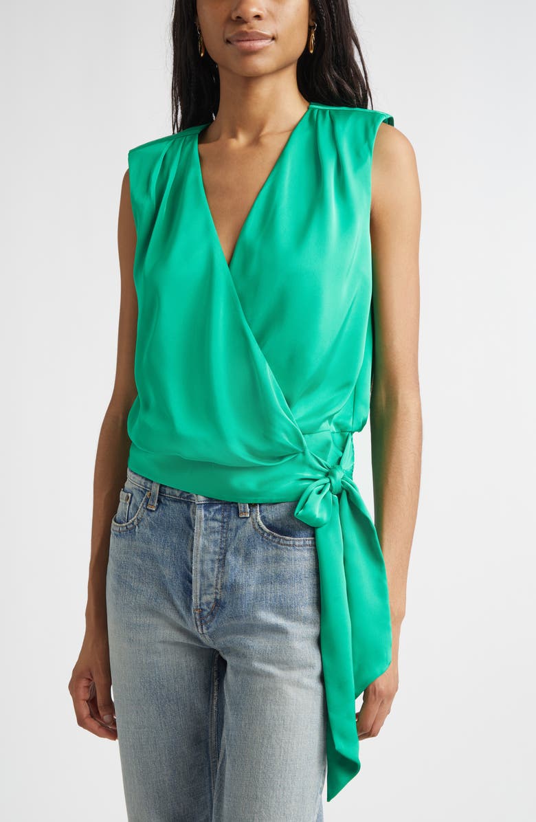 Ramy Brook Salina Sleeveless Satin Wrap Top, Alternate, color, 