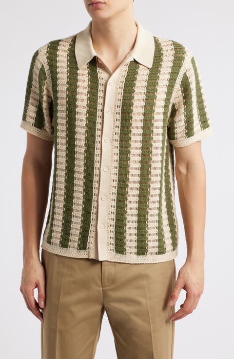 Barletta Crochet Short Sleeve Button-Up Shirt