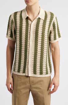 Percival Barletta Crochet Short Sleeve Button-Up Shirt