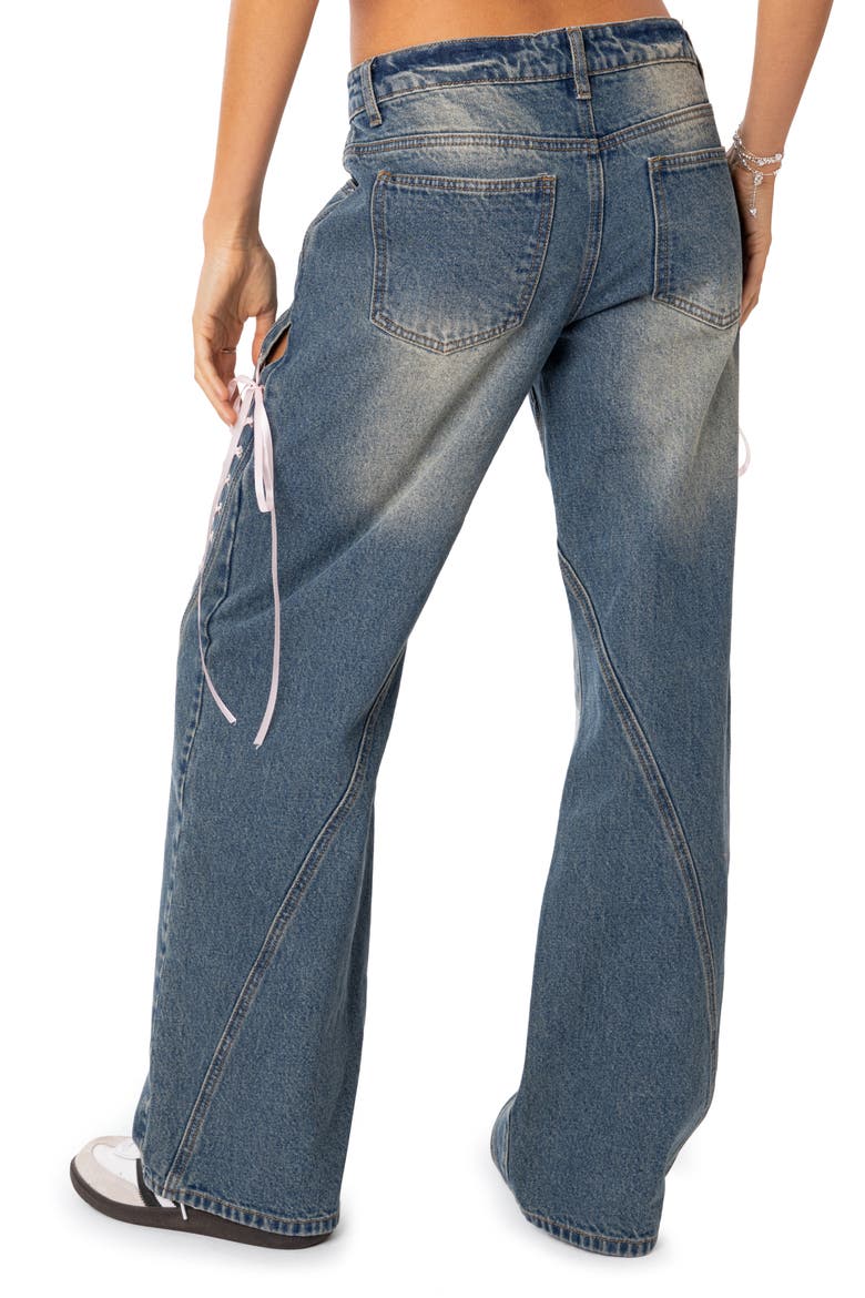 Lace-Up Knee Low Rise Wide Leg Jeans, Alternate, color, BLUE