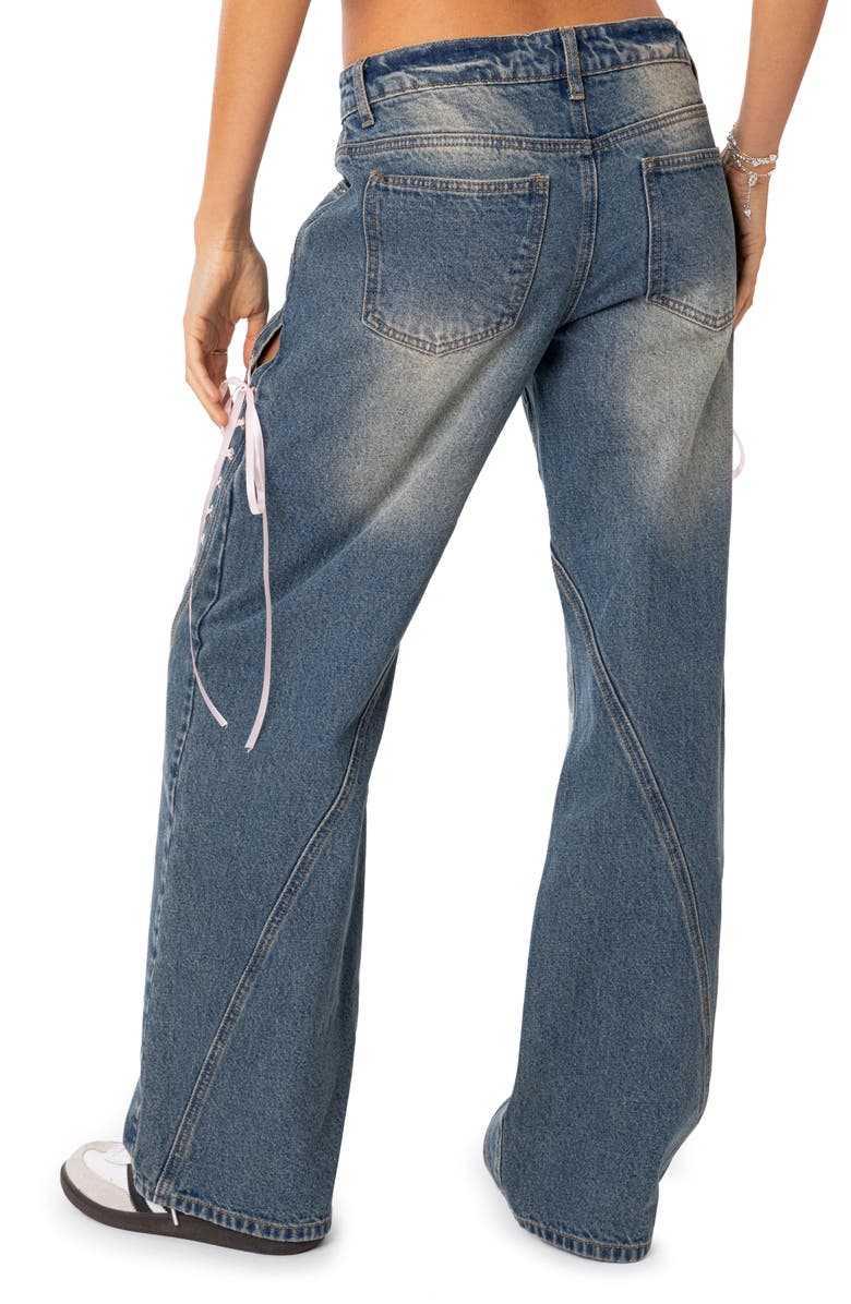 EDIKTED Lace-Up Knee Low Rise Wide Leg Jeans, Alternate, color, Blue