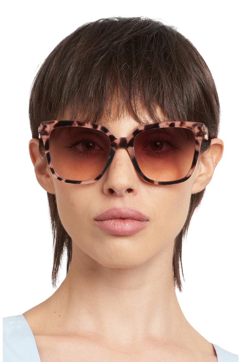 kiya 56mm square sunglasses, Alternate, color, PINK HAVANA/ BROWN PINK SF