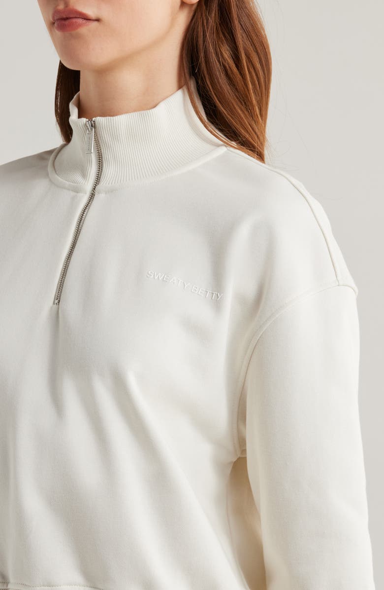 Sweaty Betty Revive Half Zip Crop Sweatshirt, Alternate, color, Lily White