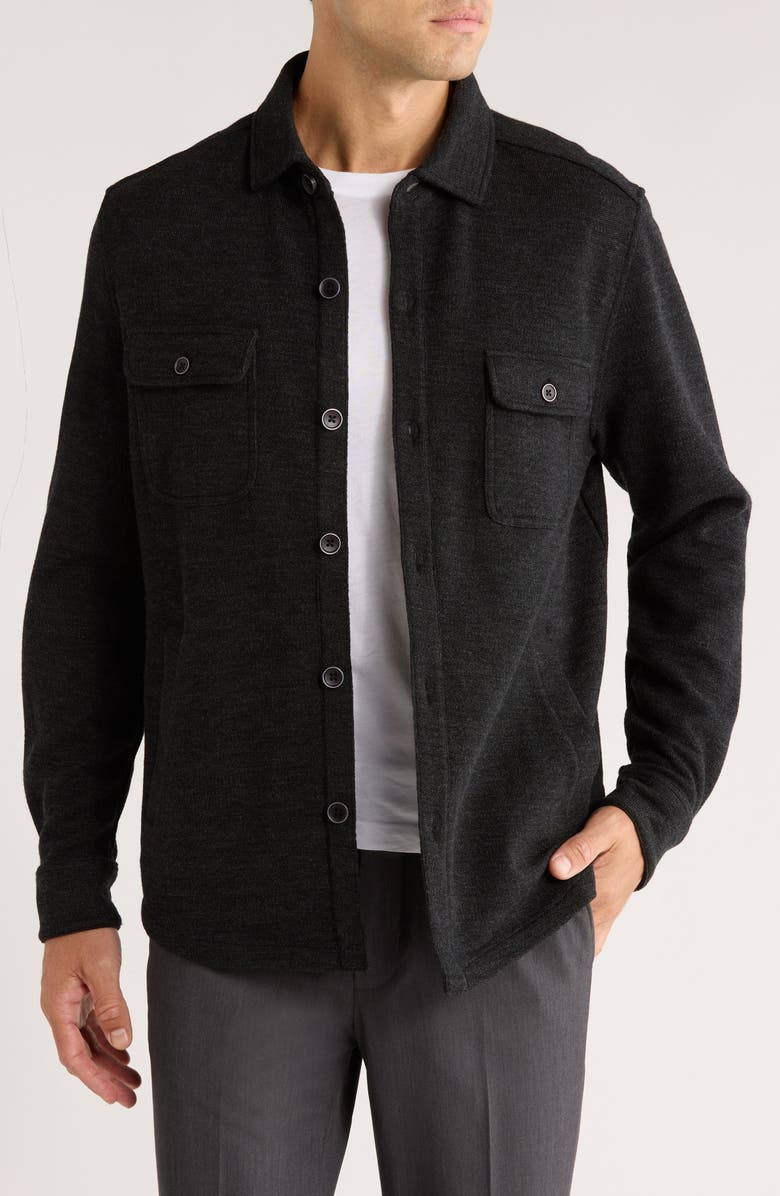 Robert Barakett Mezner Wool & Cotton Knit Overshirt, Main, color, Charcoal