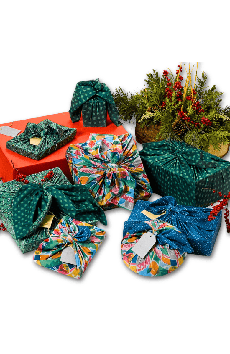 Shiki Wrap Assorted Set of 9 Reusable Cloth Furoshiki Gift Wrap, Main, color, Holiday Collection