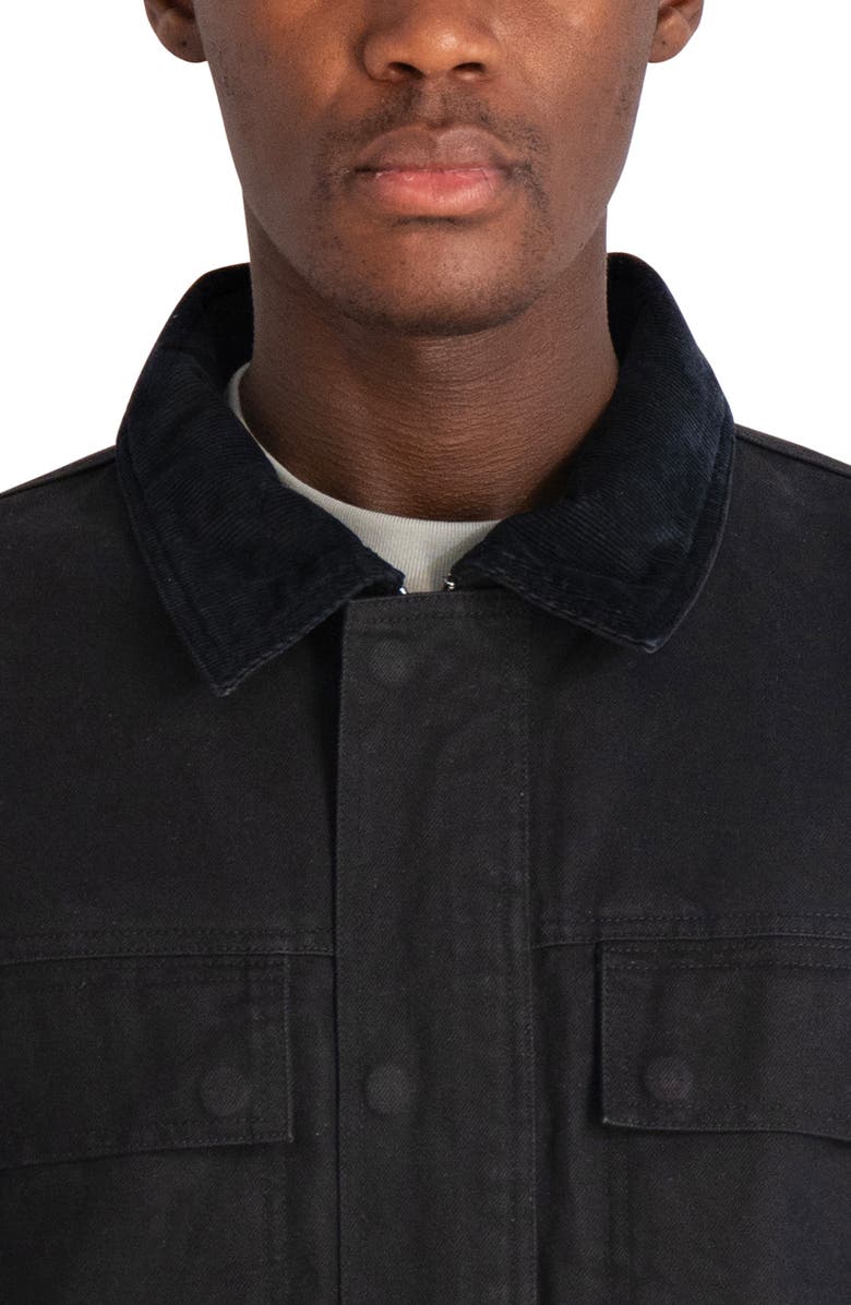 KARL LAGERFELD Waxed Cotton Jacket with Corduroy Collar, Alternate, color, Black