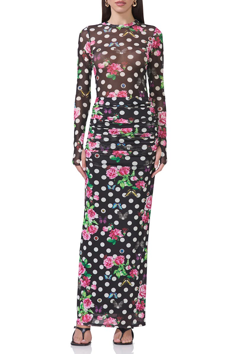 AFRM Bevin Print Ruched Powermesh Maxi Skirt, Alternate, color, 