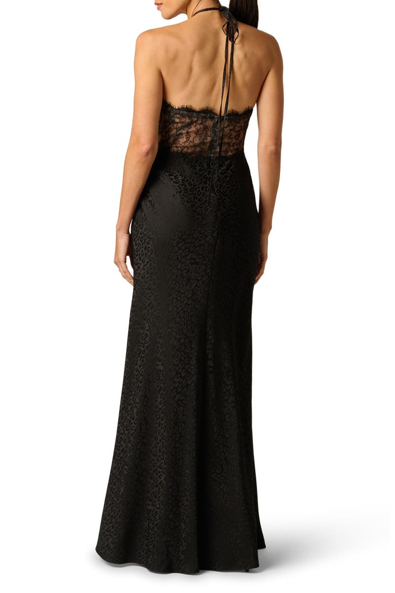 Leopard Jacquard & Lace Halter Gown., Alternate, color, BLACK