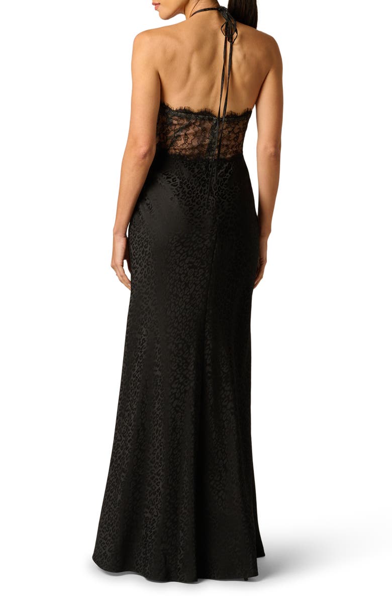Adrianna Papell Leopard Jacquard & Lace Halter Gown., Alternate, color, Black