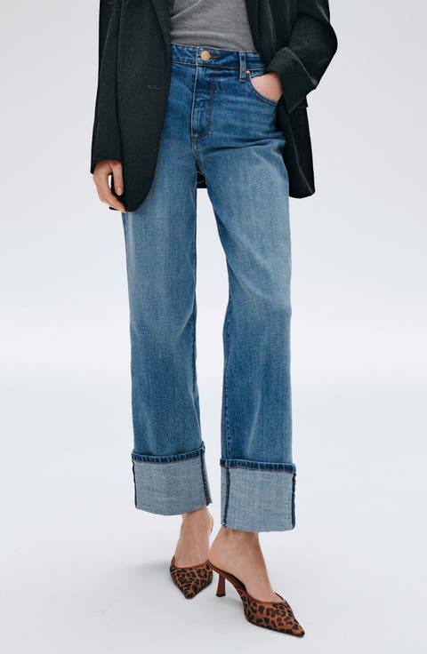 Sienna High Waist Cuffed Hem Wide Leg Jeans (Regular & Petite)