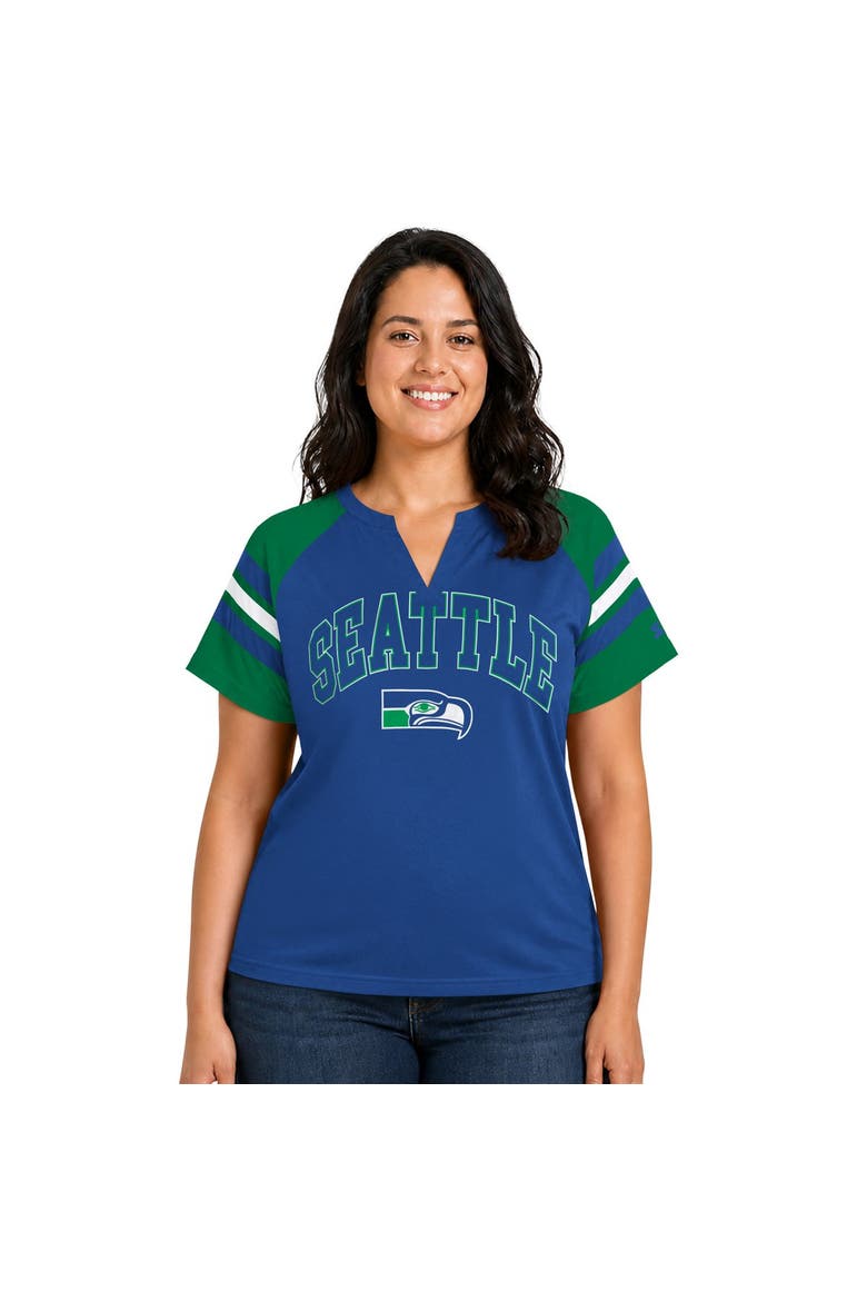 Women's Starter  Royal Seattle Seahawks Plus Size Throwback Game On Notch Neck Raglan T-Shirt, Main, color, Royal