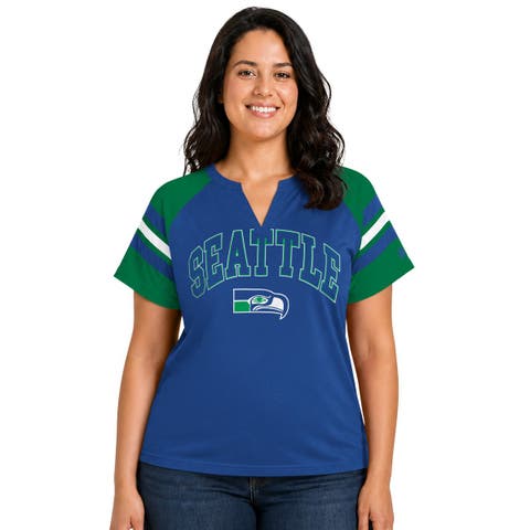 Women's Starter  Royal Seattle Seahawks Plus Size Throwback Game On Notch Neck Raglan T-Shirt