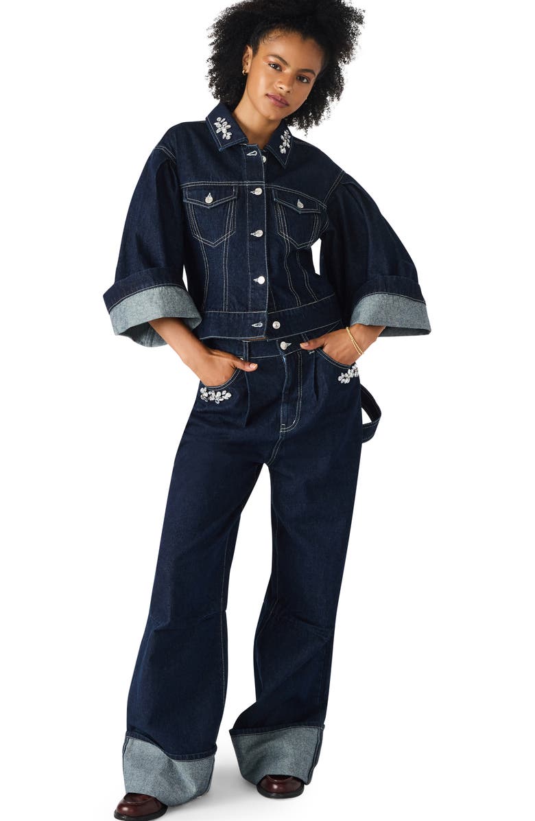 Steve Madden Dorothy Rhinestone Detail Denim Jacket, Alternate, color, Bijou Blue