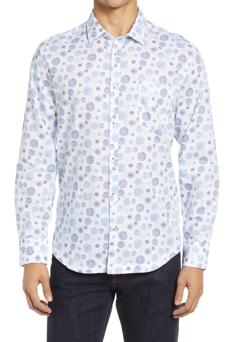 On Point Slim Fit Button-Up Shirt, Main, color, WHITE MEDALLION