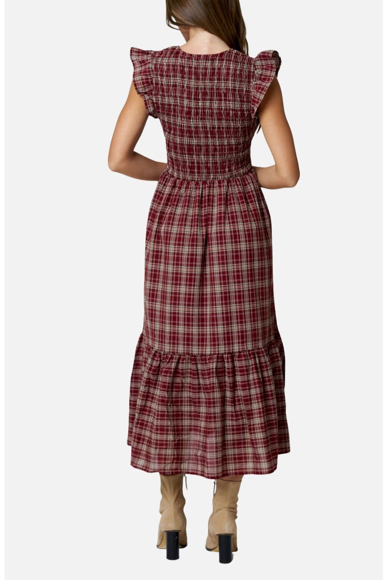 Flutter Sleeve Midi Dress, Alternate, color, BURGUNDY