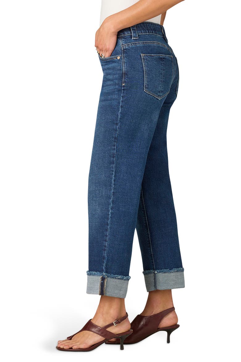Frayed High Waist Ankle Boyfriend Jeans, Alternate, color, BLUE