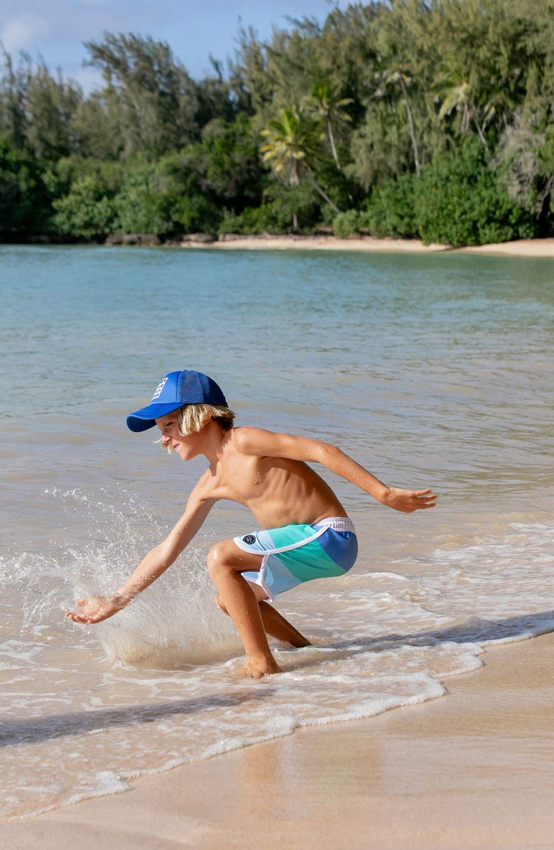 Feather 4 Arrow Kids' Block Stripe Board Shorts, Alternate, color, 