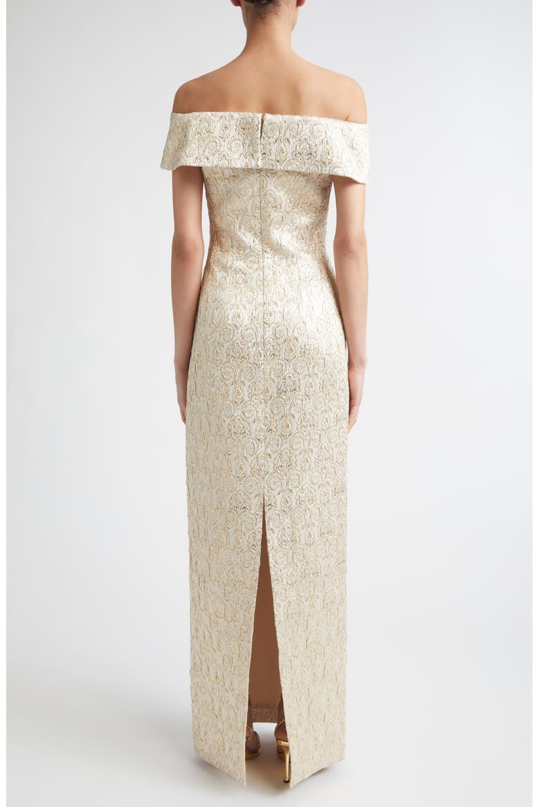 Antep Metallic Jacquard Off the Shoulder Gown, Alternate, color, GOLD