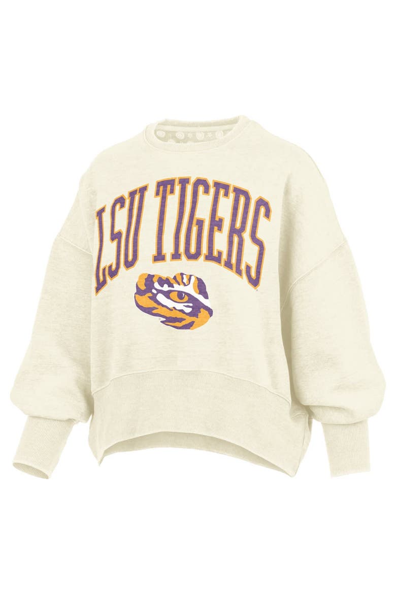 Women's Pressbox Natural LSU Tigers Oversized Waist-Length Crewneck Sweatshirt, Alternate, color, Natural