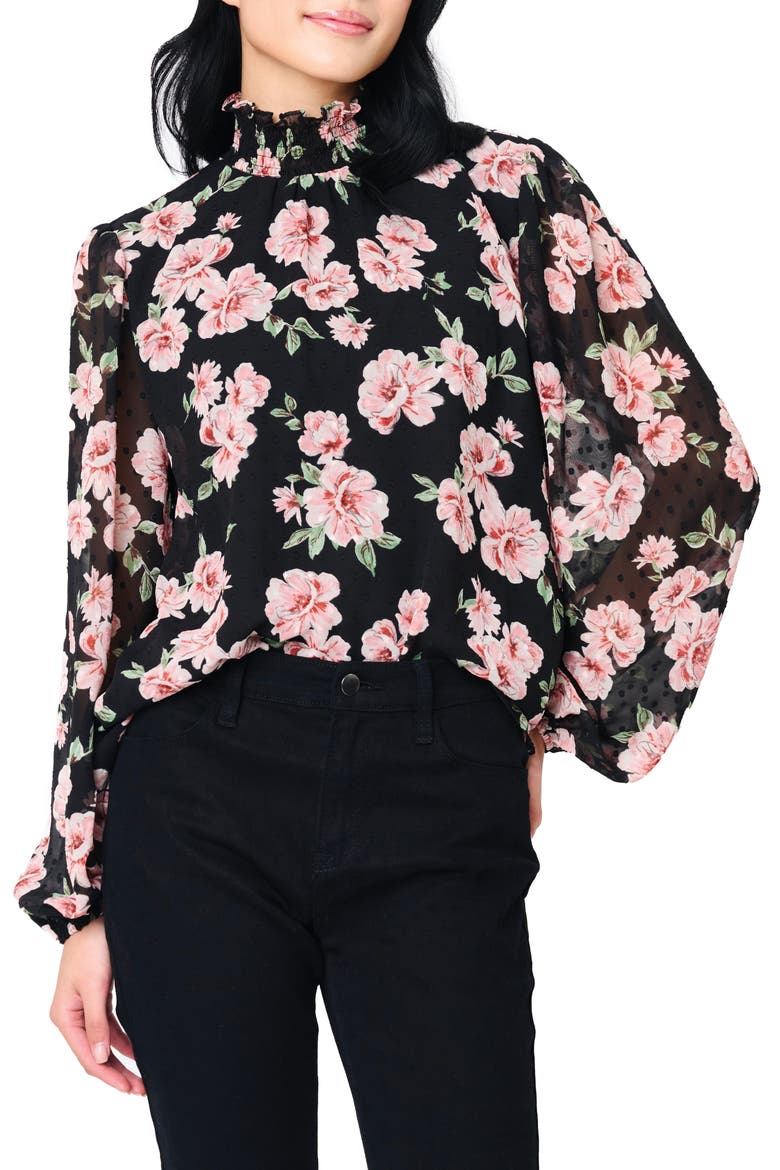 Sophia Floral Print Smocked Top, Main, color, BLACK PINK FLORAL