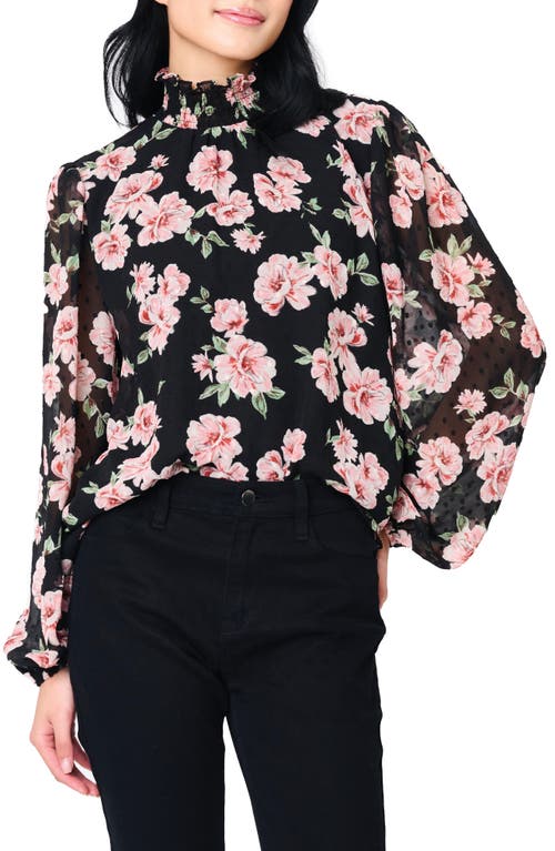 GIBSONLOOK Sophia Floral Print Smocked Top in Black Pink Floral 