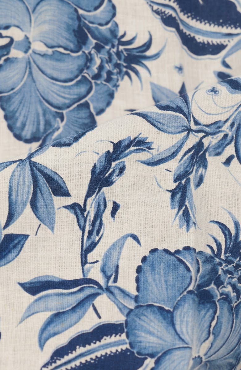 Report Collection Floral Print Short Sleeve Linen & Cotton Blend Button-Up Shirt, Alternate, color, 40 Blue